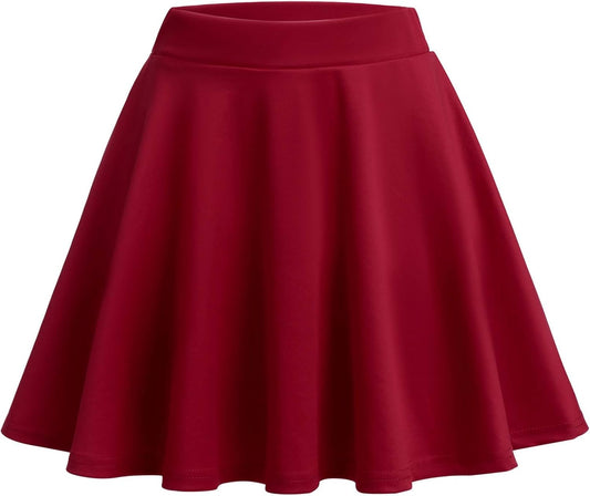Women Basic Skirt Elegant A-Line Stretchy Skater Skirt High Waist Solid Color Tennis School Short Skirt Mini Skirt