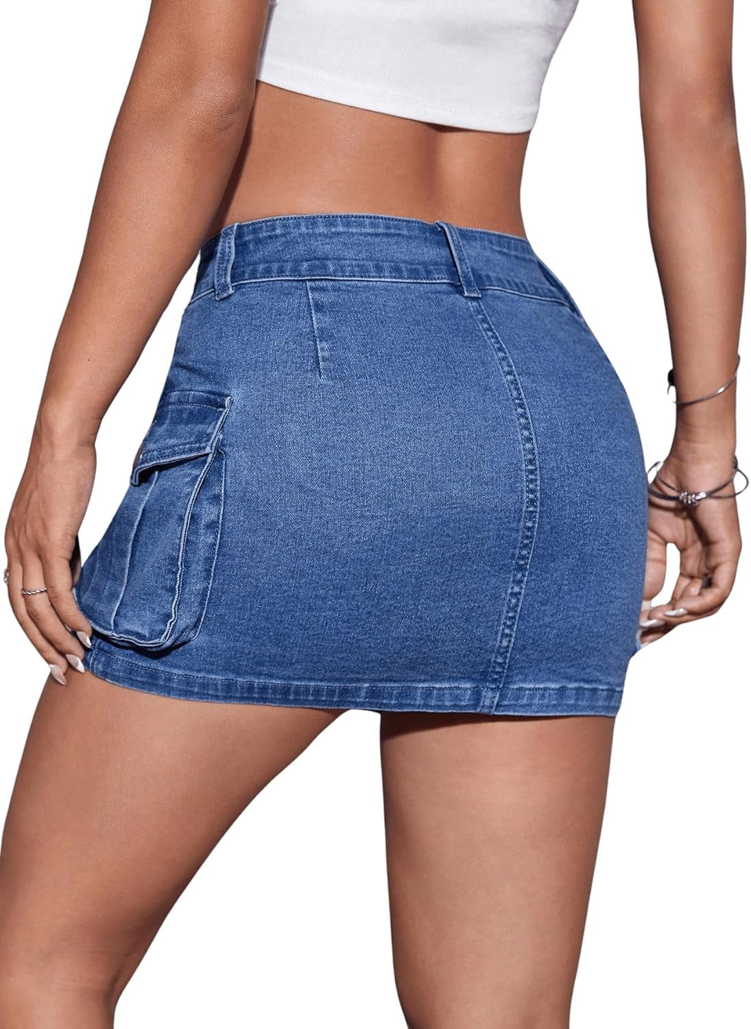 Women'S High Waisted Mini Denim Skirt Zip up Cargo Skirt Sexy Y2K Short Bodycon Skirts with Pockets