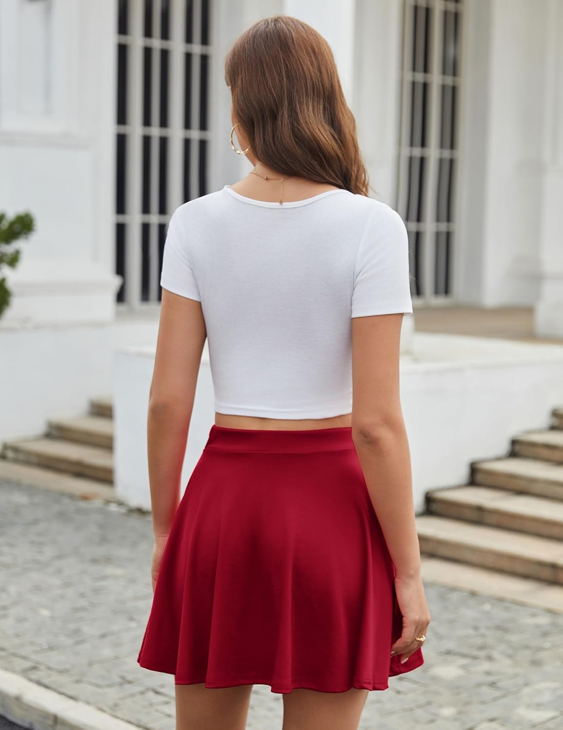 Women Basic Skirt Elegant A-Line Stretchy Skater Skirt High Waist Solid Color Tennis School Short Skirt Mini Skirt
